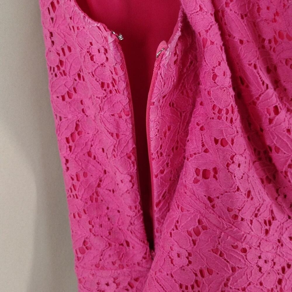 Nicole by Nicole Miller Hot Pink Lace Sleeveless Peplum V Neck Top Flowy Blouse - Picture 5 of 10